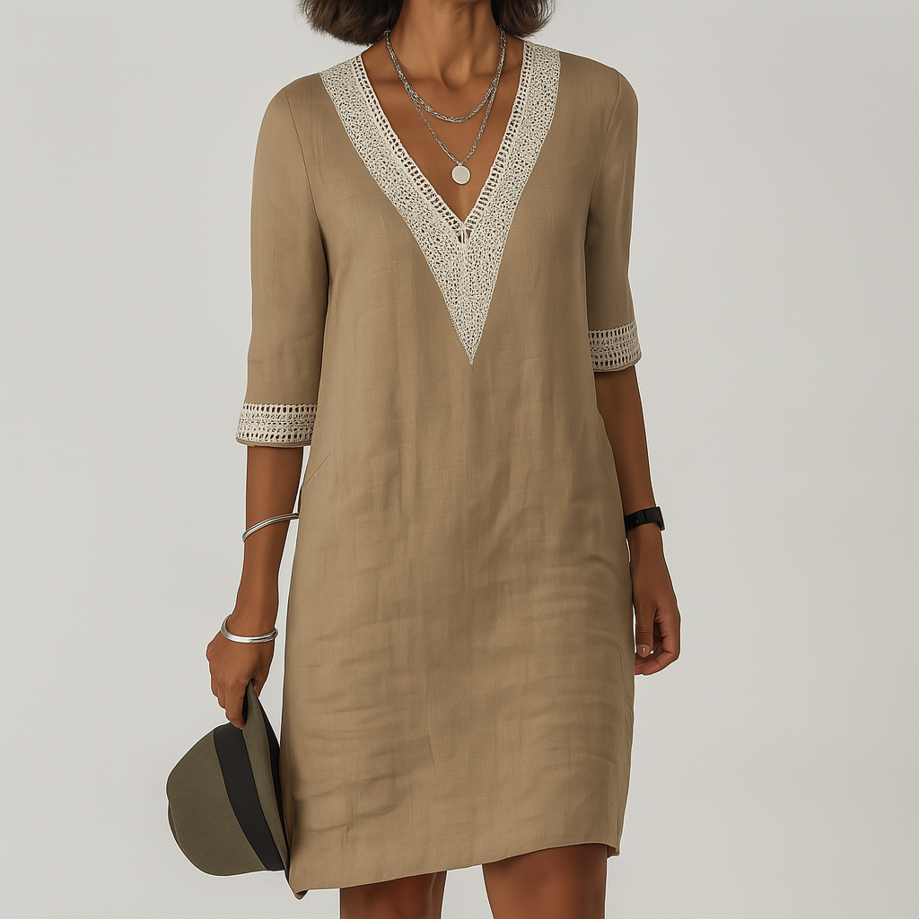 Lunavelle - Damen Leinen Sommerkleid Stilvoll Leicht