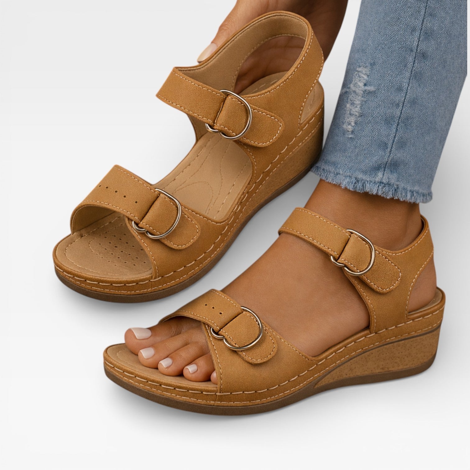 Lorvessa - Damen Keilsandalen Verstellbarer Riemen Komfort