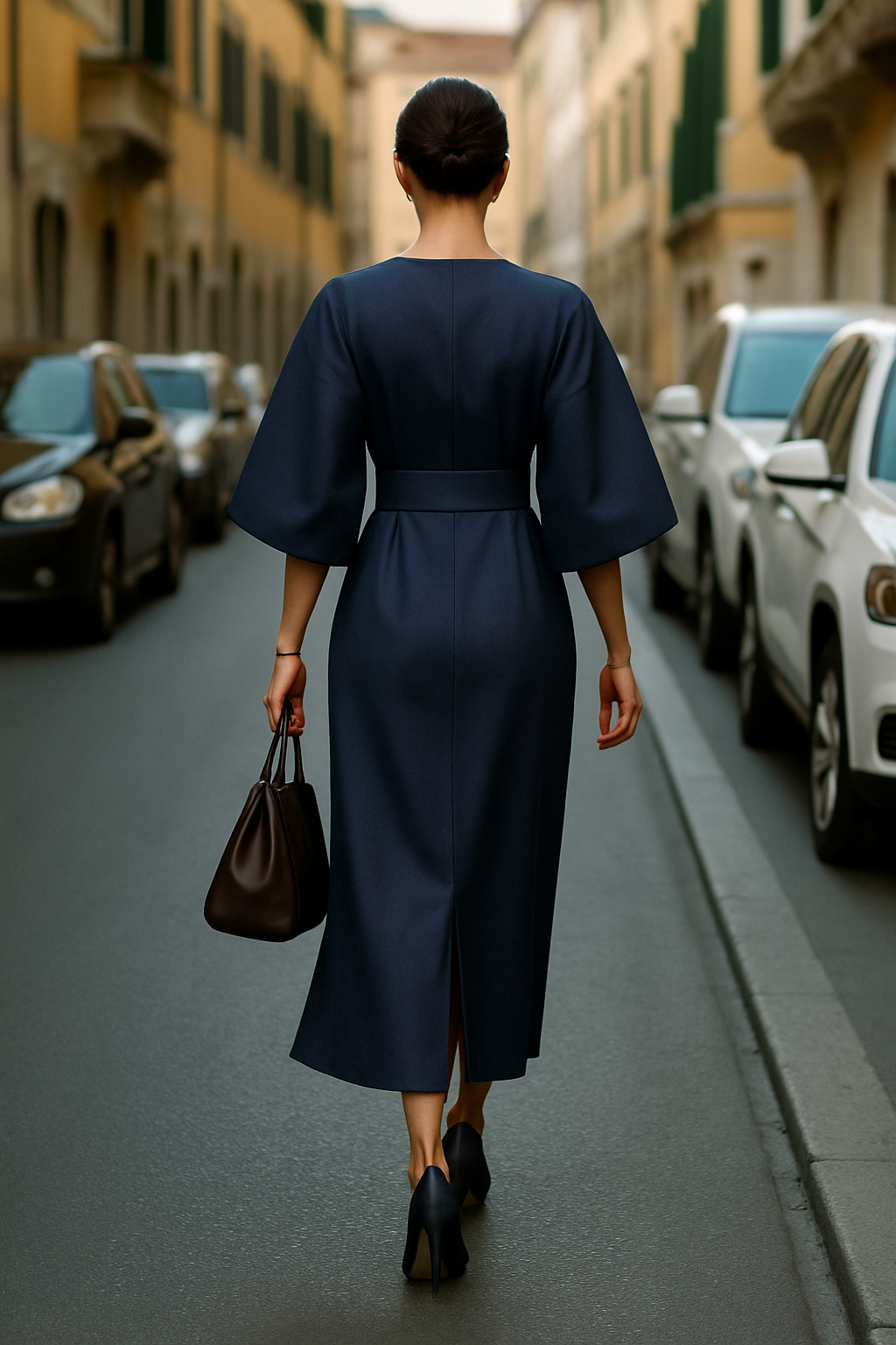 Aurevique - Vestido midi estructurado con mangas amplias