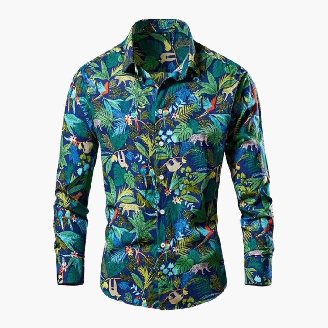 Novaire - Cămașă bărbătească cu mâneci lungi și model floral