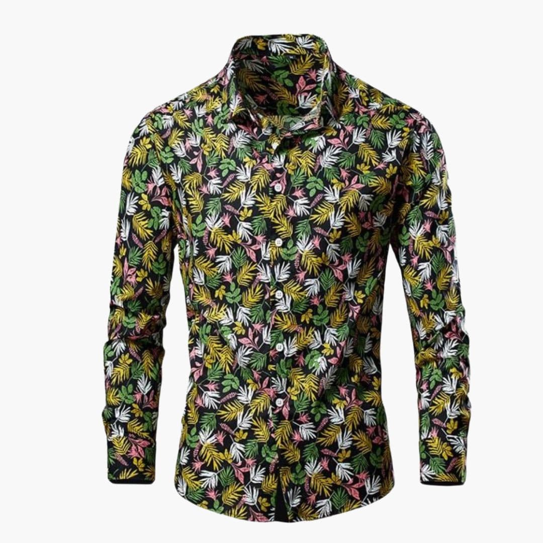 Novaire - Cămașă bărbătească cu mâneci lungi și model floral