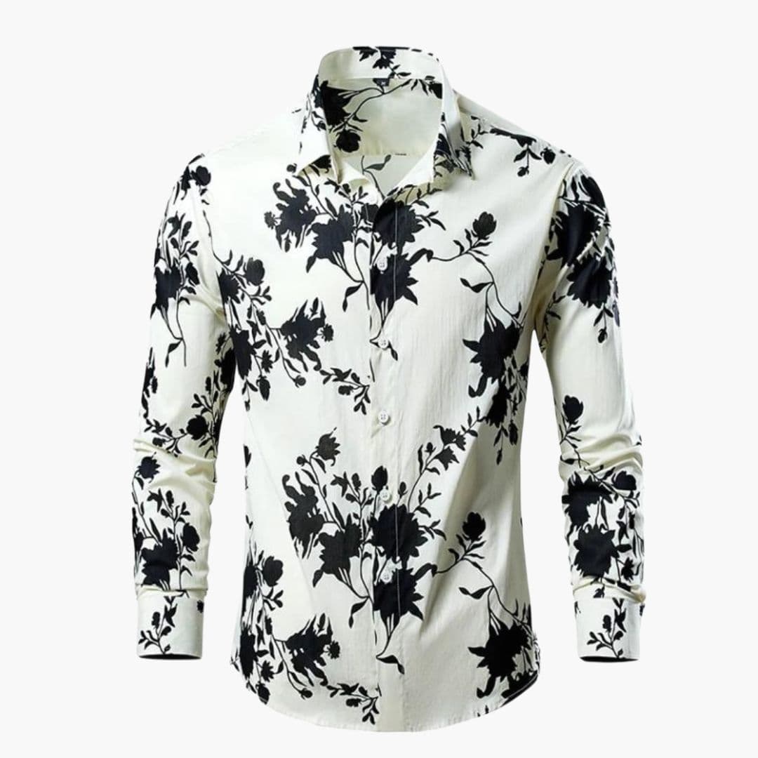 Novaire - Cămașă bărbătească cu mâneci lungi și model floral