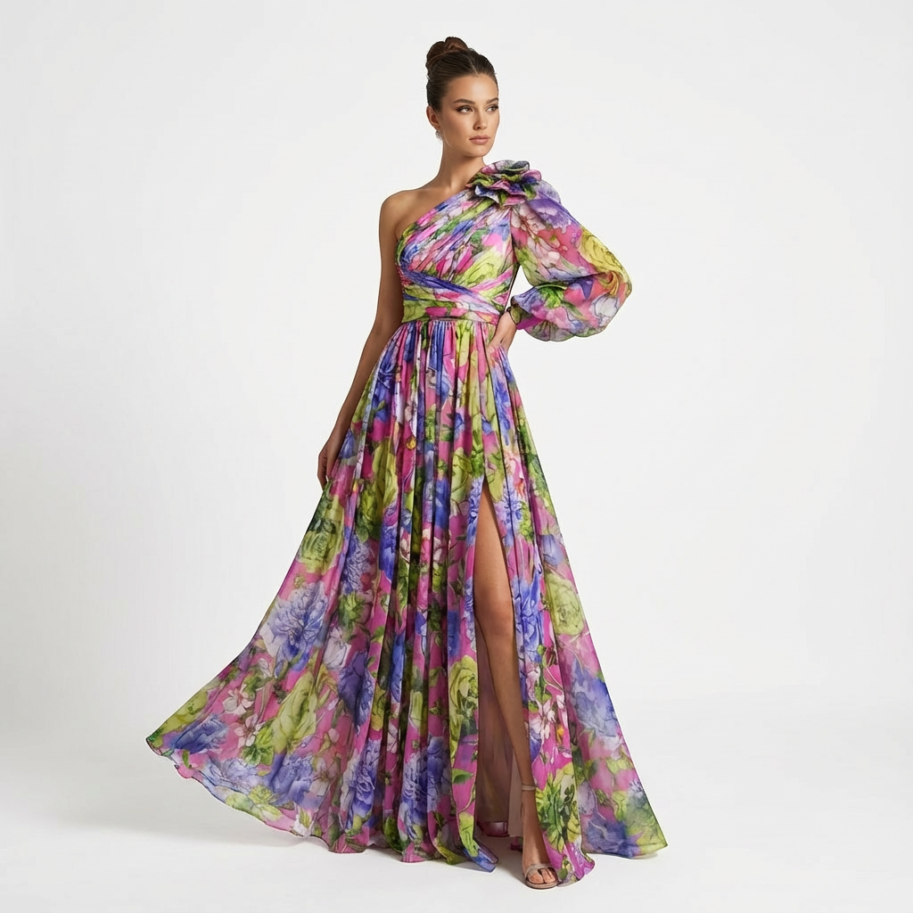 Christellea - Vestido largo floral de un solo hombro