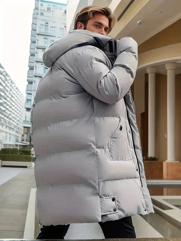 BRODÉ - Manteau matelassé long pour homme avec capuche | Manteau matelassé hiver