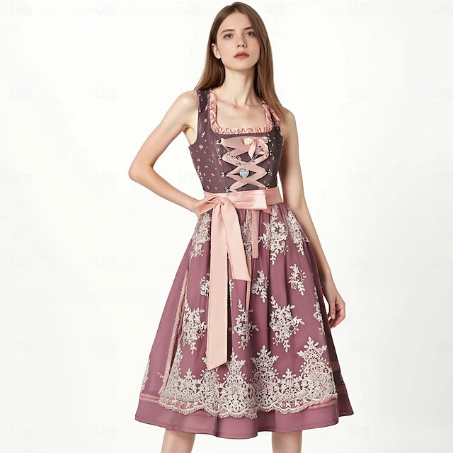 Damen Ärmelloses Dirndl Mit Stickerei Oktoberfest | Midi