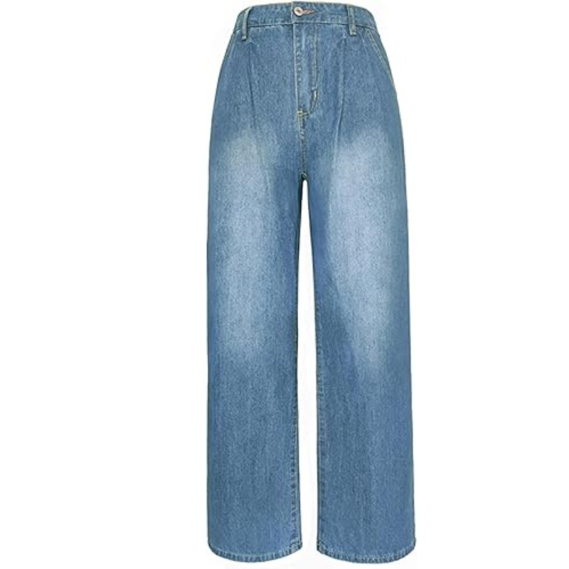 Damen Baggy Jeans Hose Mit Faltenwurf Und Hohem Bund | Weit
