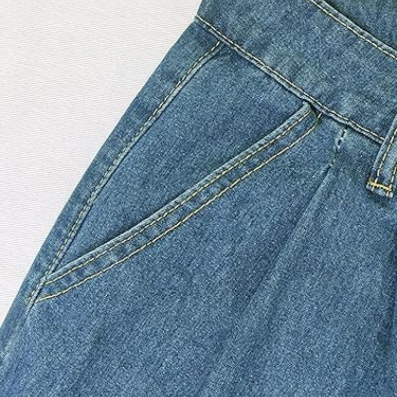 Damen Baggy Jeans Hose Mit Faltenwurf Und Hohem Bund | Weit
