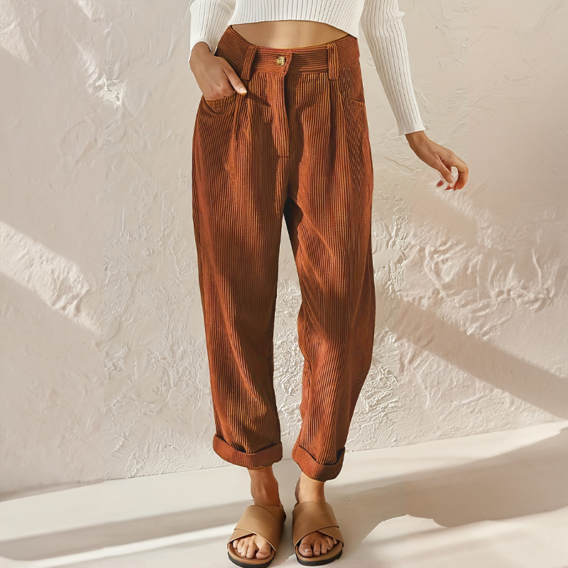 Damen Cordhose Locker Geschnitten Mit Hoher Taille | Baggy
