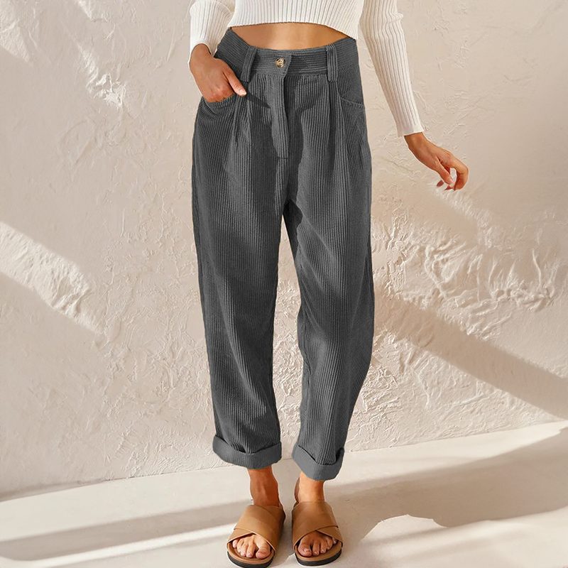 Damen Cordhose Locker Geschnitten Mit Hoher Taille | Baggy