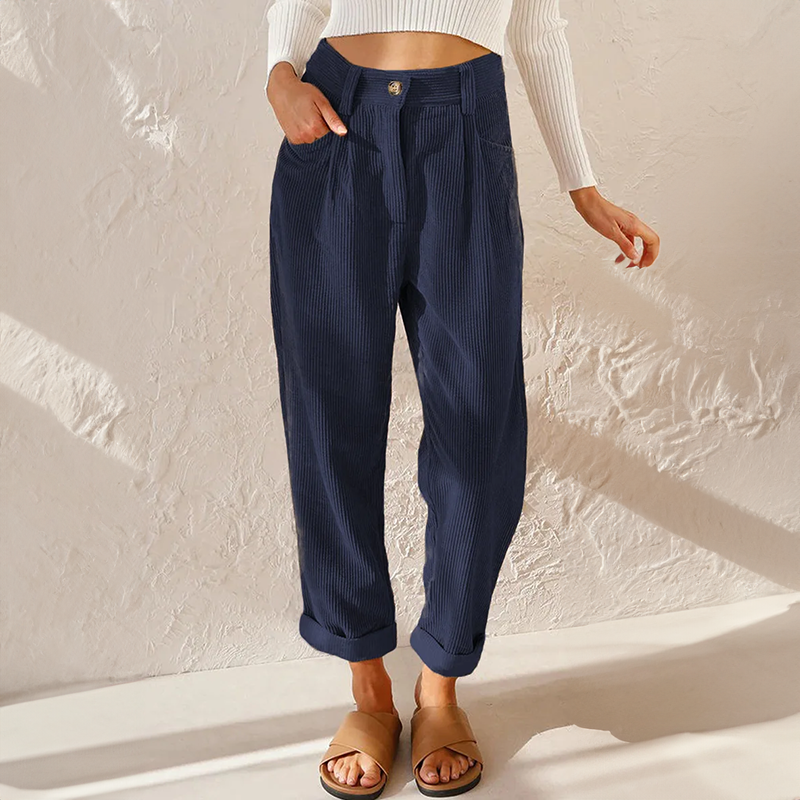 Damen Cordhose Locker Geschnitten Mit Hoher Taille | Baggy