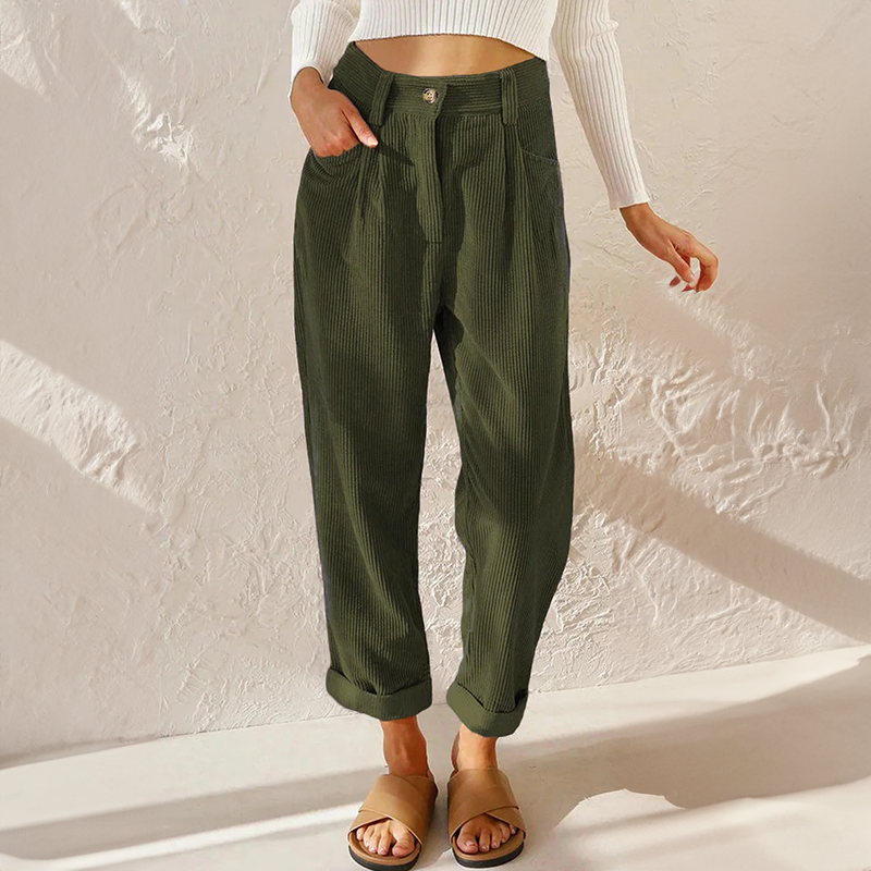 Damen Cordhose Locker Geschnitten Mit Hoher Taille | Baggy