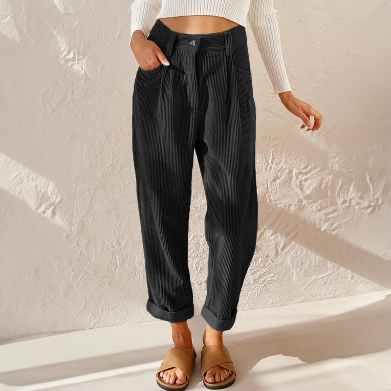 Damen Cordhose Locker Geschnitten Mit Hoher Taille | Baggy