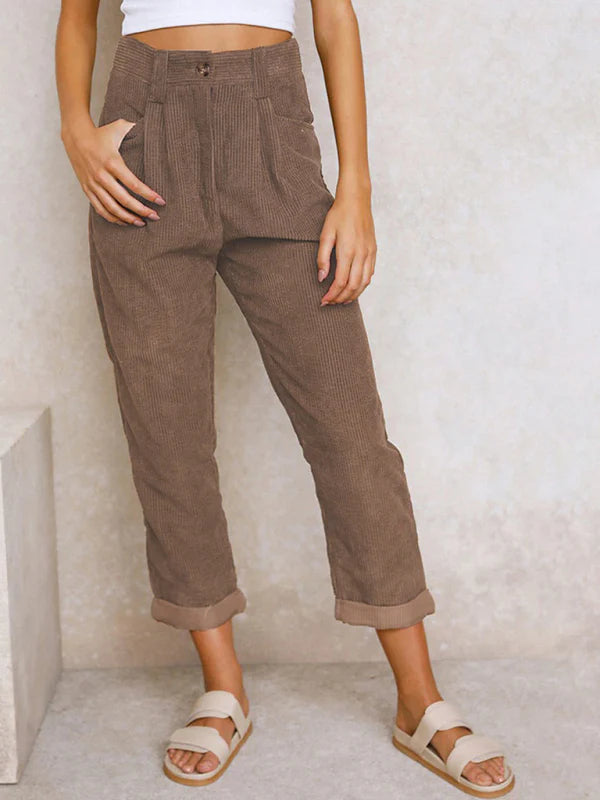 Damen Cordhose Locker Geschnitten Mit Hoher Taille | Baggy