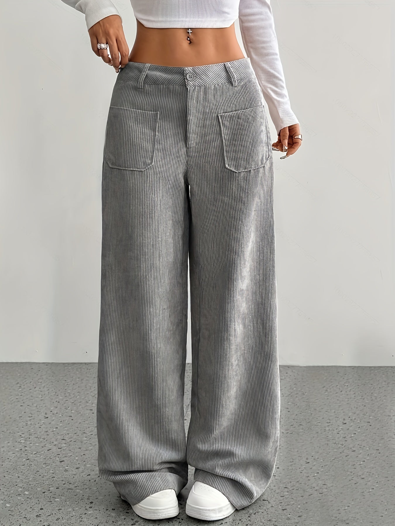 Damen Cordhose Weit Geschnitten Mit Vorderen Taschen | Baggy