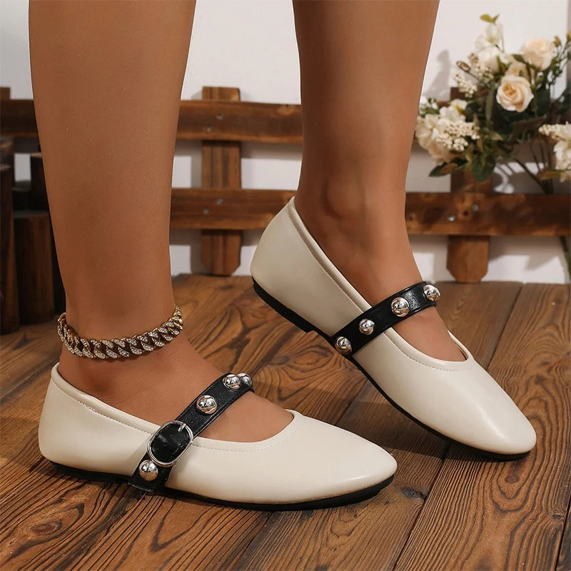 Damen Dirndl Ballerinas Mit Nietenriemen | Oktoberfest