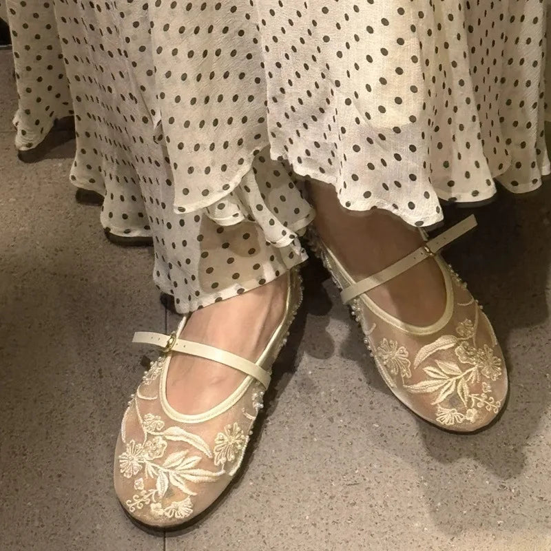 Damen Dirndl Ballerinas Mit Stickerei | Oktoberfest