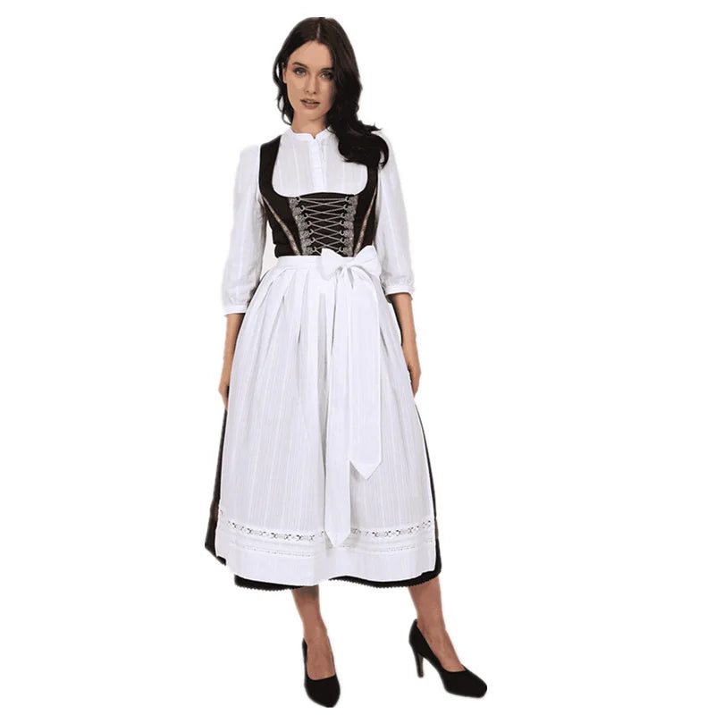 Damen Dirndl Hochgeschlossen Mit 3/4 Arm Bluse | Oktoberfest