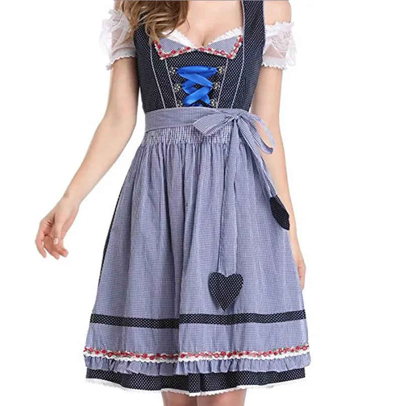 Damen Dirndl Kleid Mit Schürze Oktoberfest Tracht | Herz