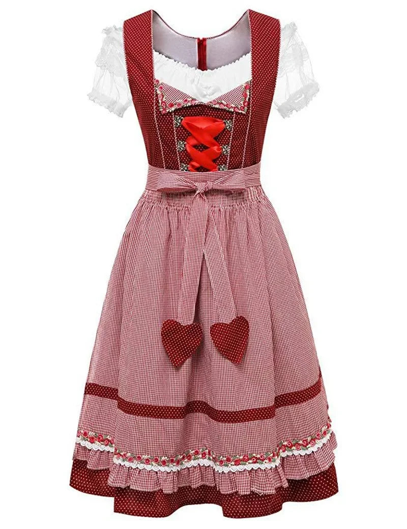 Damen Dirndl Kleid Mit Schürze Oktoberfest Tracht | Herz