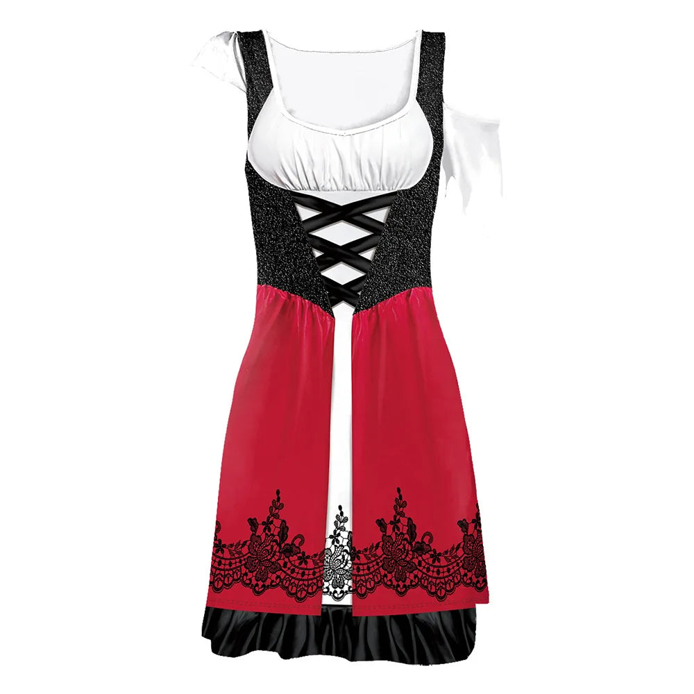 Damen Dirndl Kurzarm Mit Schnürung Und Rocksaum | Oktoberfest