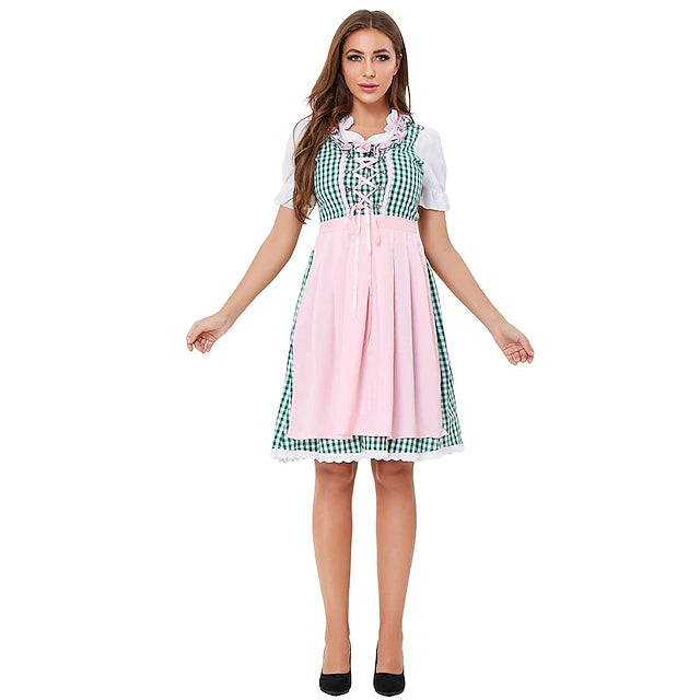Damen Dirndl Kurzarm Mit Schürze Oktoberfest | Kariert
