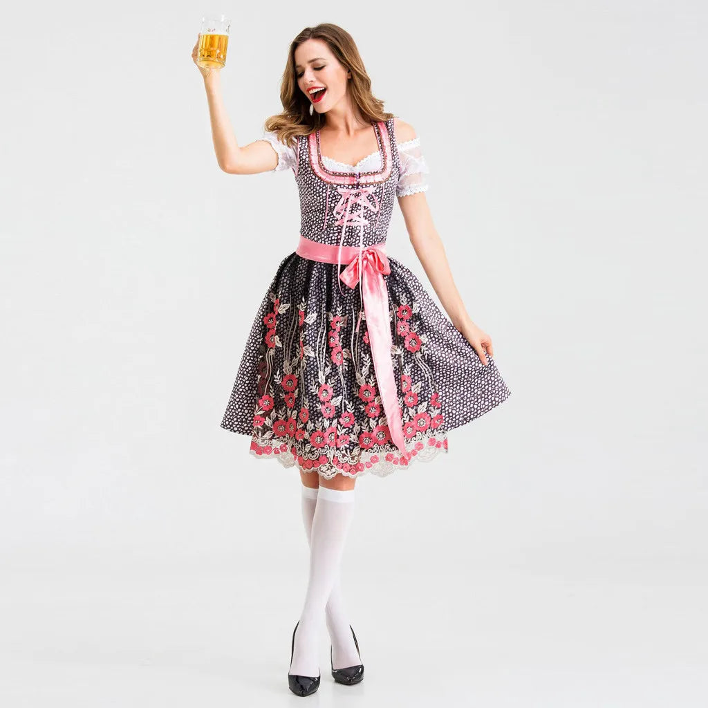 Damen Dirndl Mit Blumenstickerei Und Schleife | Oktoberfest