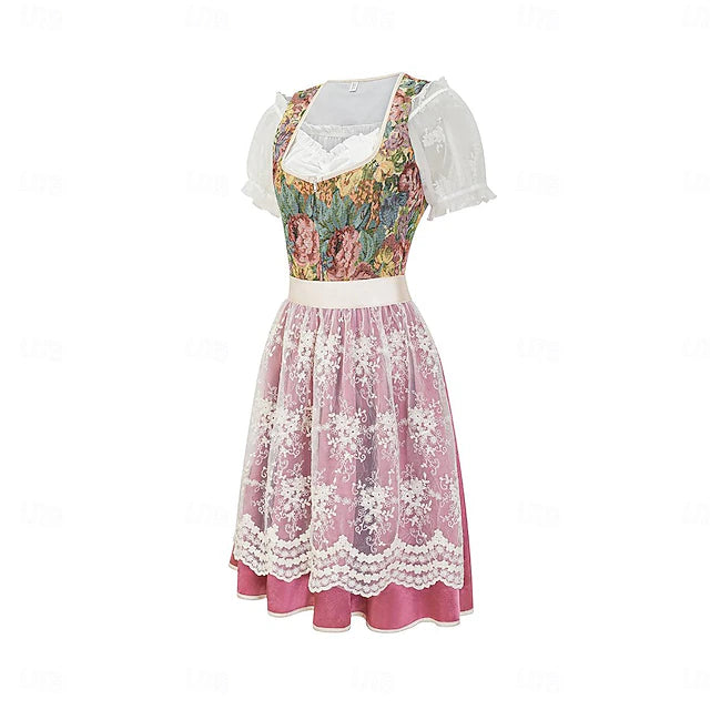 Damen Dirndl Mit Floralem Muster Und Schürze | Oktoberfest