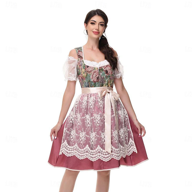 Damen Dirndl Mit Floralem Muster Und Schürze | Oktoberfest