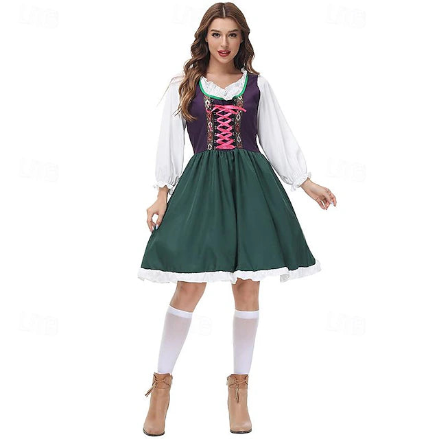 Damen Dirndl Oktoberfest Langarm Mit Schürze | Klassisch