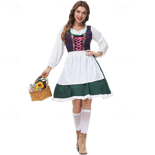 Damen Dirndl Oktoberfest Langarm Mit Schürze | Klassisch