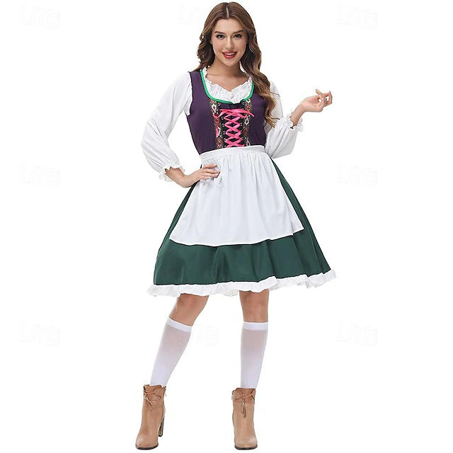 Damen Dirndl Oktoberfest Langarm Mit Schürze | Klassisch