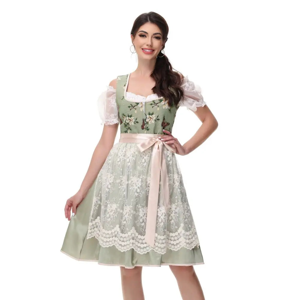 Damen Dirndl mit Blumenmuster und Schürze | Oktoberfest