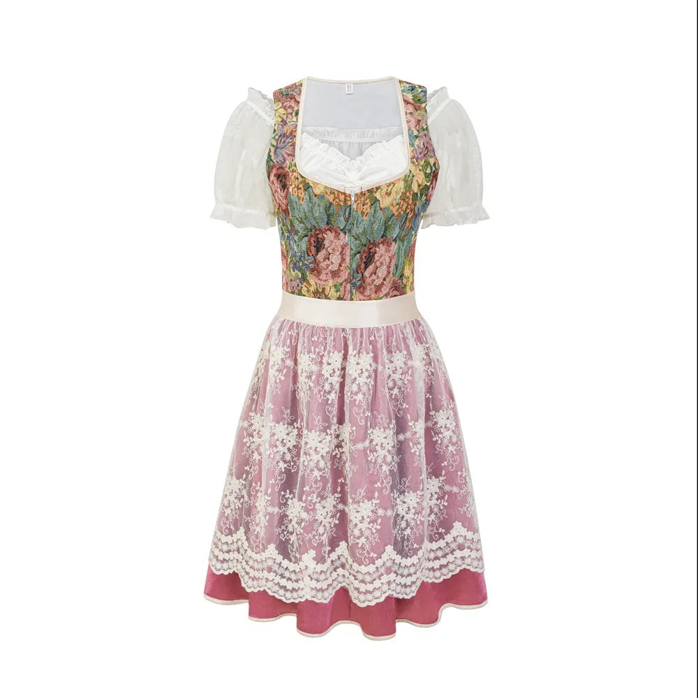 Damen Dirndl mit Blumenmuster und Schürze | Oktoberfest