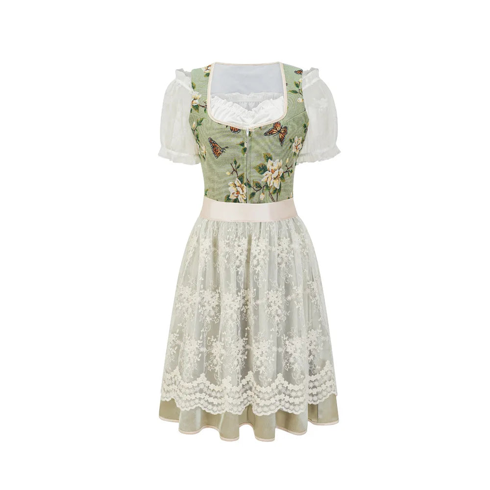 Damen Dirndl mit Blumenmuster und Schürze | Oktoberfest