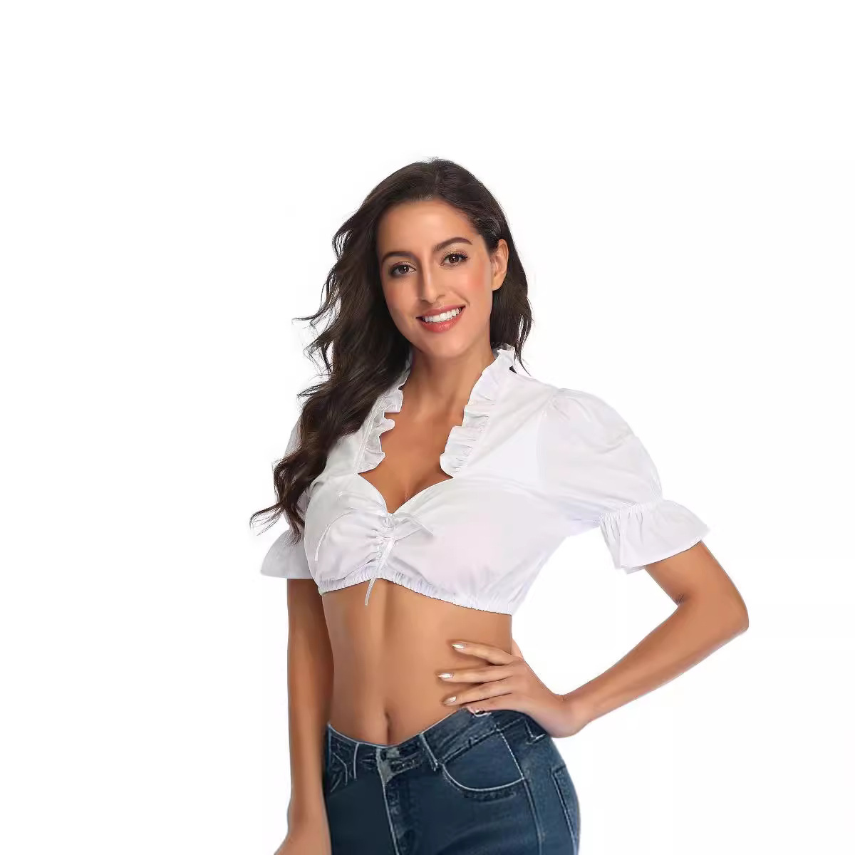 Damen Dirndlbluse Kurzarm Mit Rüschen | Oktoberfest