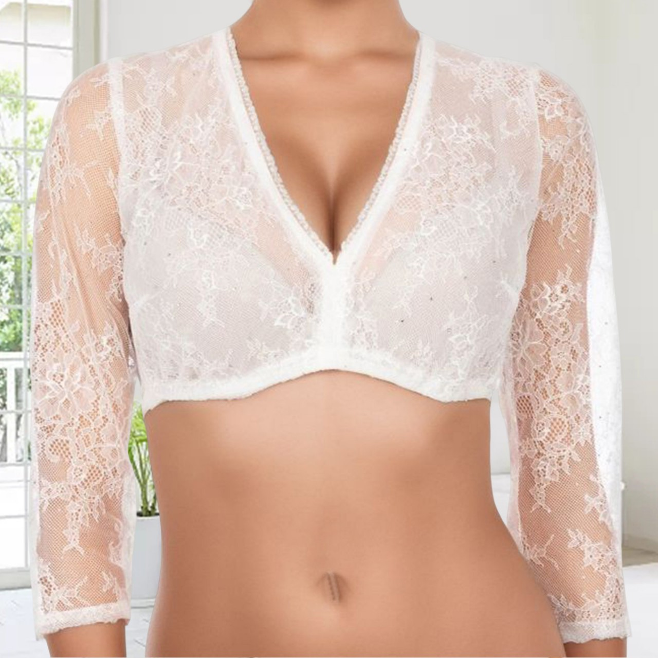 Damen Dirndlbluse Mit 3/4 Ärmeln Und Spitze | Oktoberfest