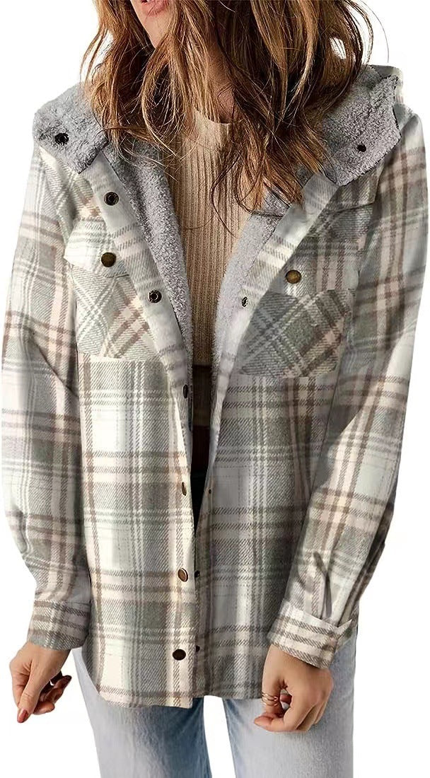 Damen Fleecejacke Mit Karomuster & Teddyfutter | Warm