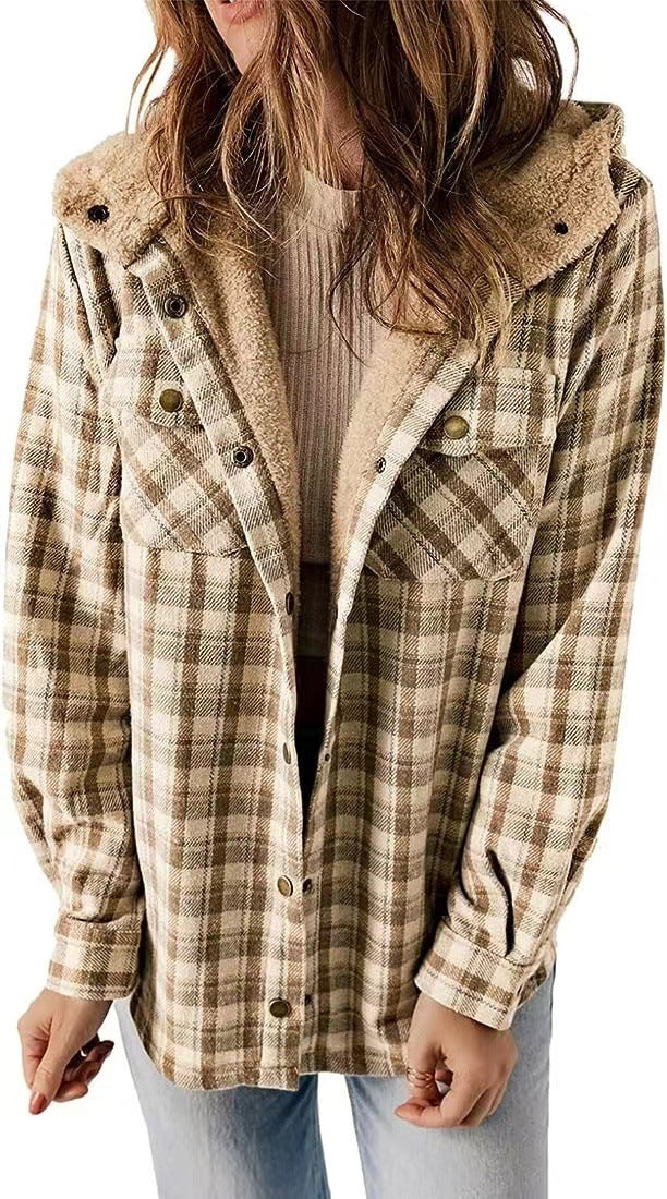 Damen Fleecejacke Mit Karomuster & Teddyfutter | Warm