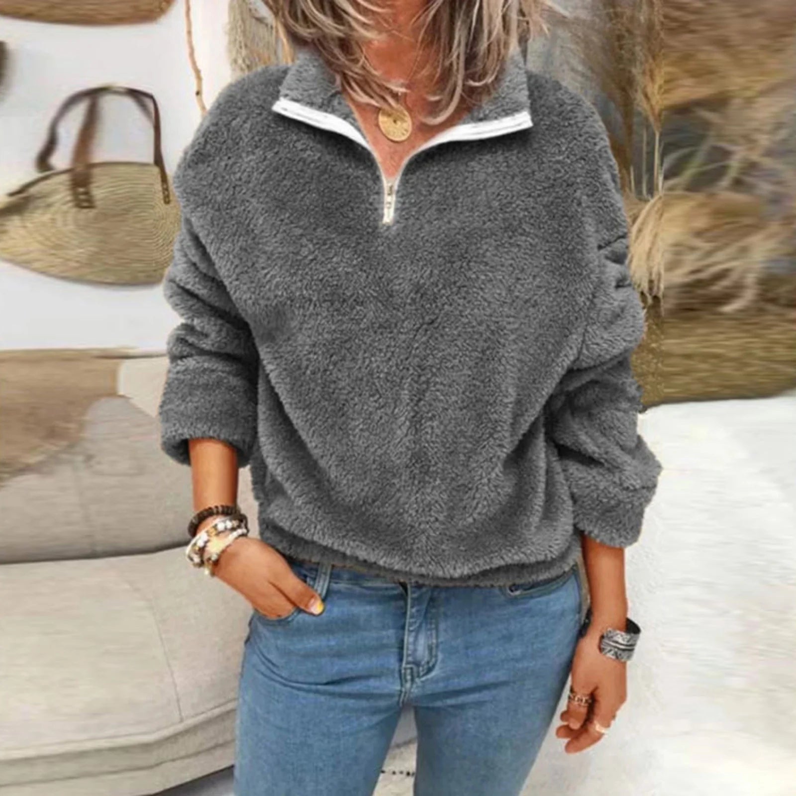 Damen Fleecepullover Mit Reißverschluss | Warm