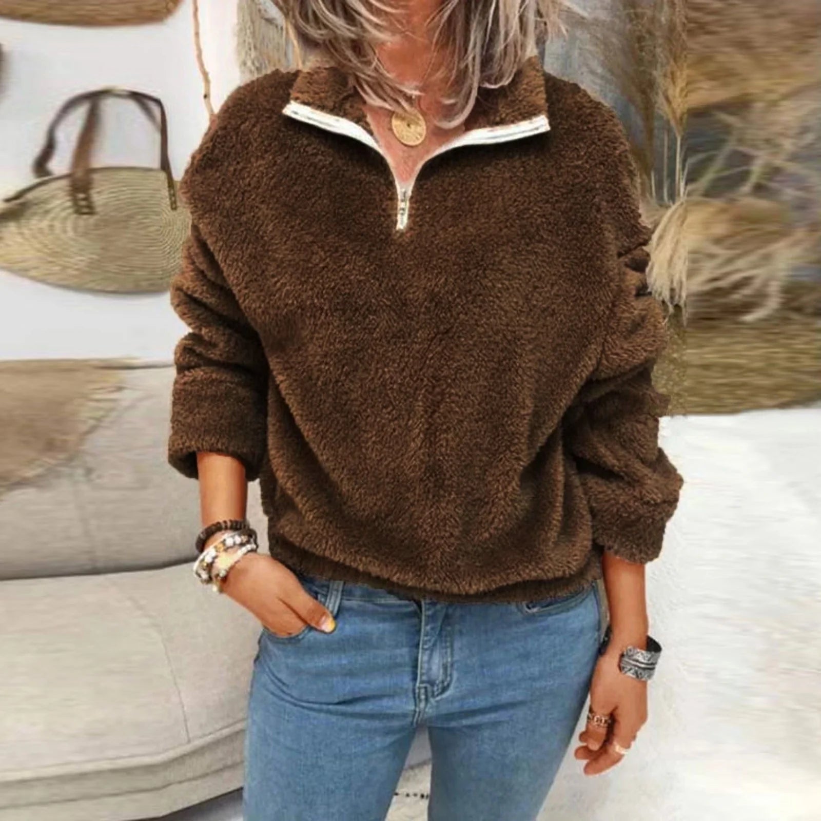 Damen Fleecepullover Mit Reißverschluss | Warm