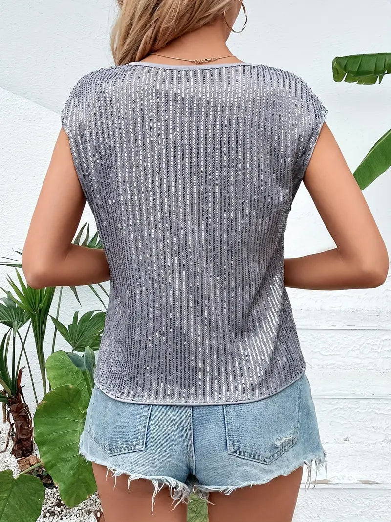 Damen Glitzer Bluse Rundhals | Festlich