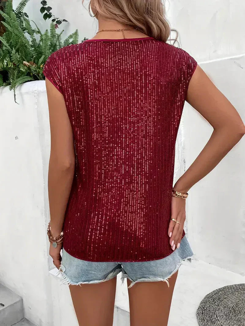 Damen Glitzer Bluse Rundhals | Festlich
