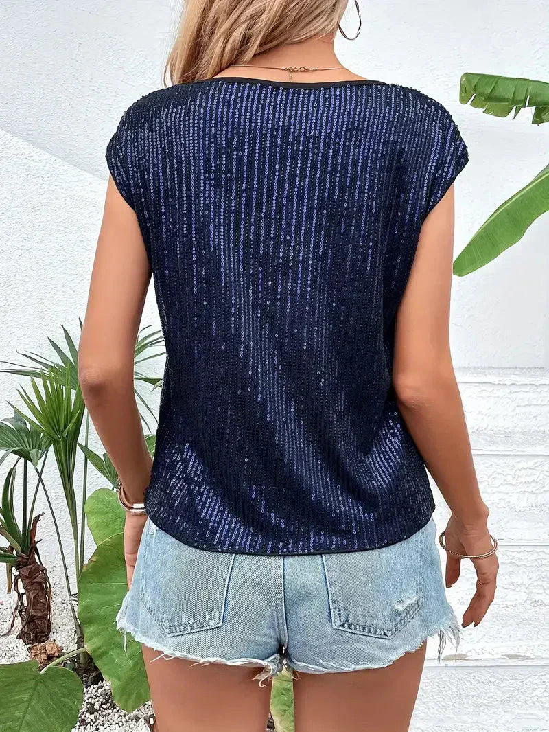 Damen Glitzer Bluse Rundhals | Festlich