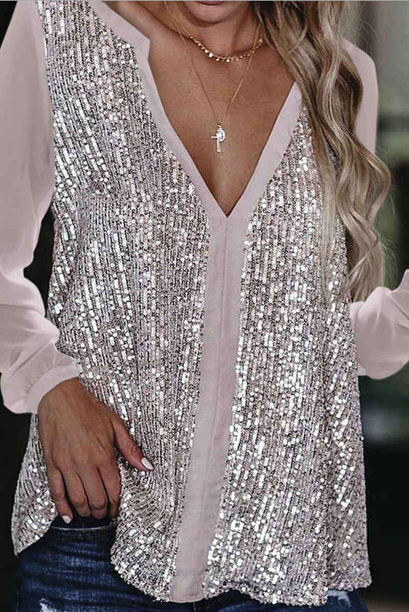 Damen Glitzer Bluse V-Ausschnitt | Elegant