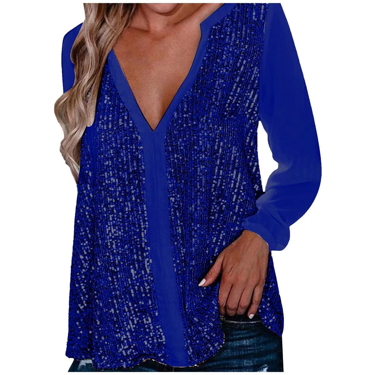Damen Glitzer Bluse V-Ausschnitt | Elegant