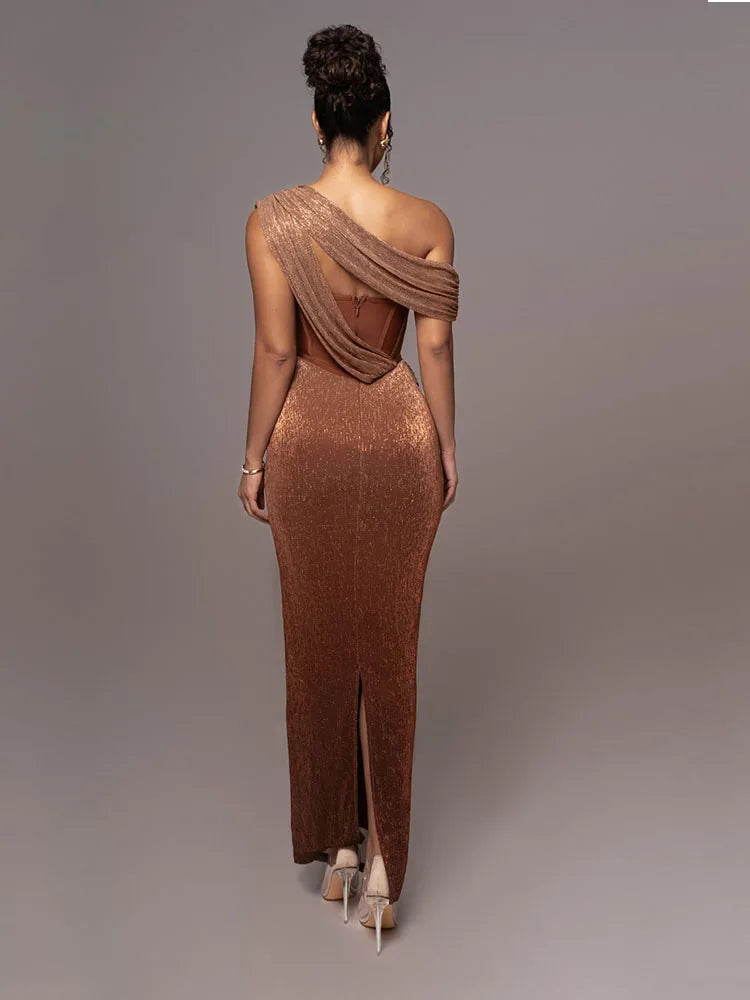 Damen Glitzer Kleid Asymmetrisch Maxi | Abend Elegante