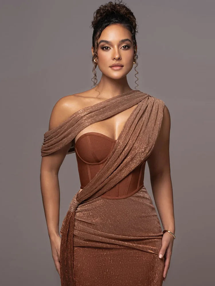 Damen Glitzer Kleid Asymmetrisch Maxi | Abend Elegante