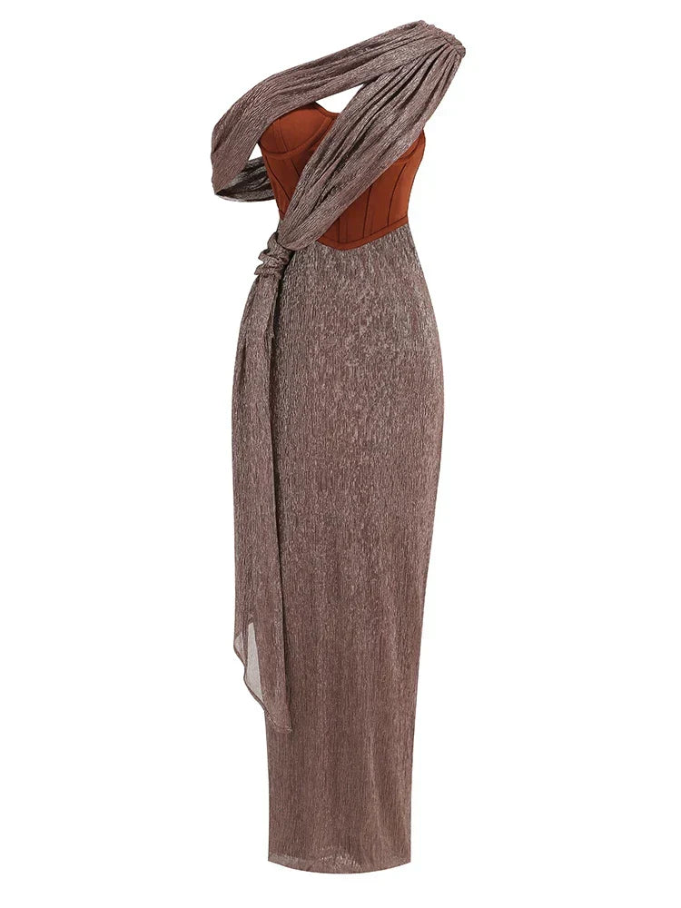 Damen Glitzer Kleid Asymmetrisch Maxi | Abend Elegante