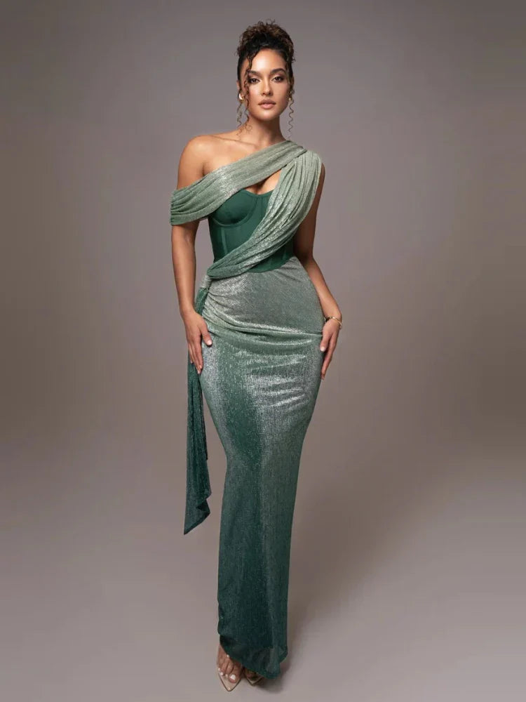 Damen Glitzer Kleid Asymmetrisch Maxi | Abend Elegante