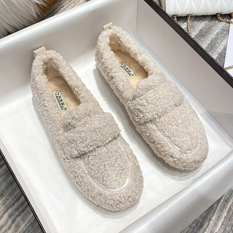 Damen Hausschuhe Loafer-Stil Mit Plüsch | Bequem